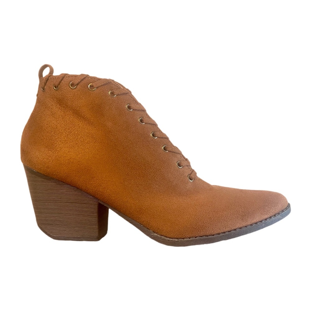 Coconuts by Matisse Womens 9.5M Brown Saddle Woven Ankle Boots Faux Suede Heel